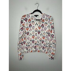 Ann Taylor Cardigan Sweater Womens Cream Floral Long Sleeve Button Front Small